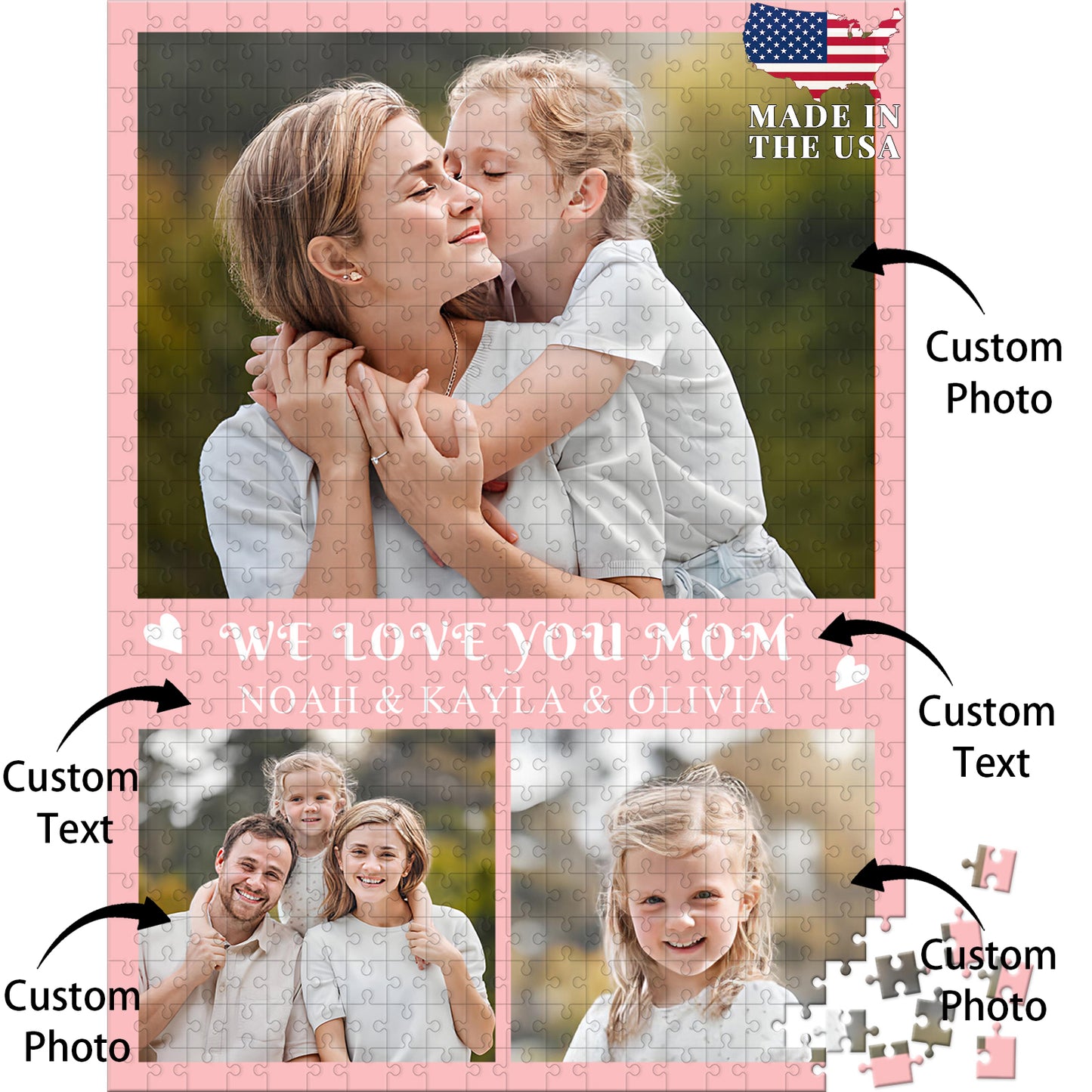 Personalized custom puzzles with picture names - 300, 500, 1000 pieces