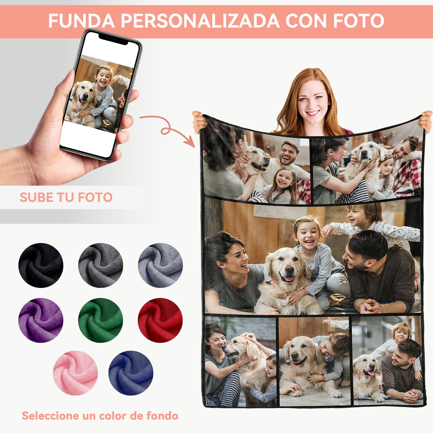 Custom Personalized Blanket with Photo, 6 Photos