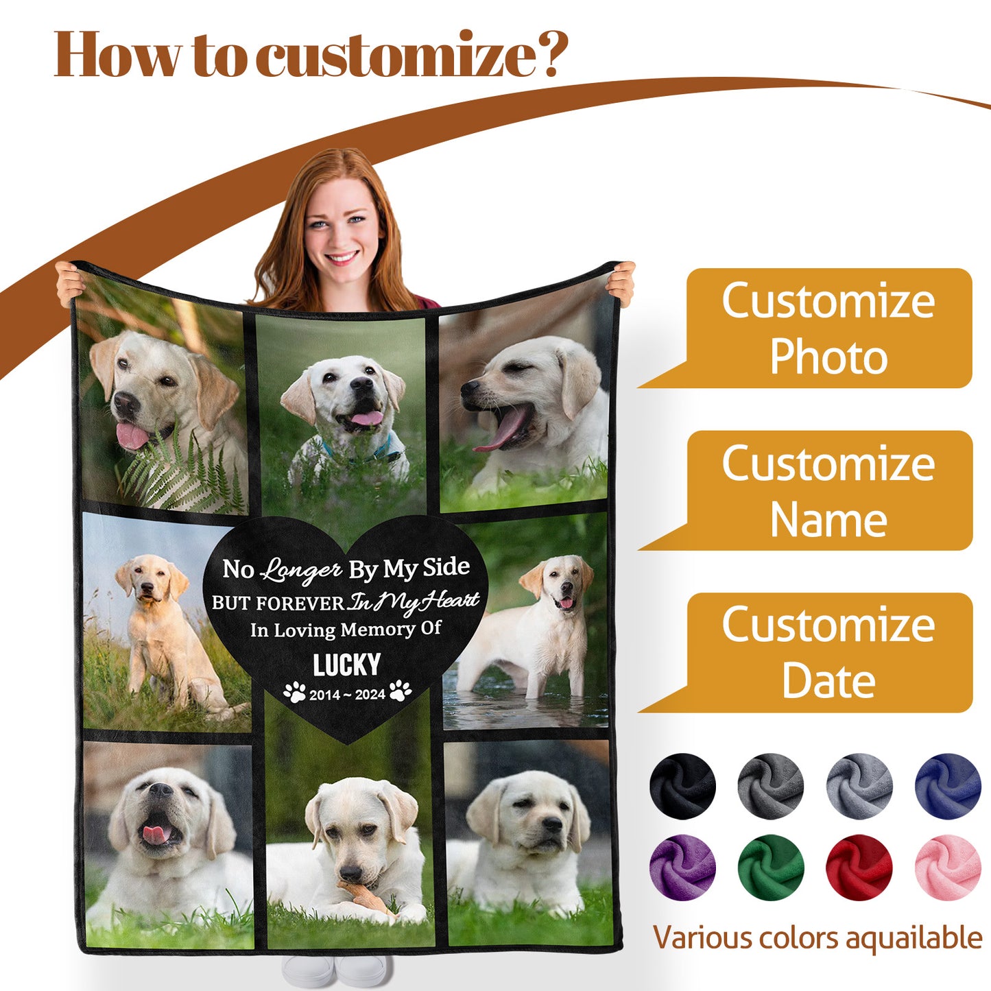 Custom Personalized Pet Photo Blanket with Picture Text, 8 Photos