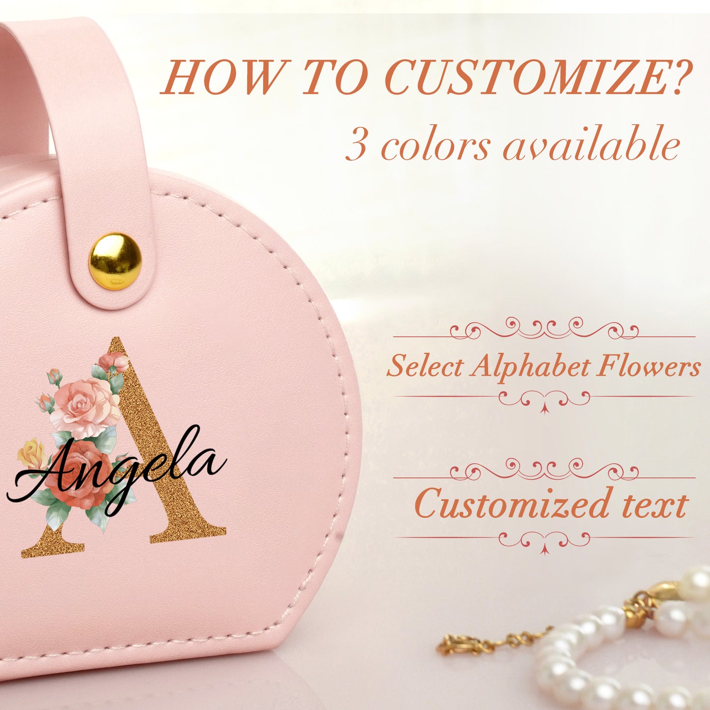 Personalized ladies, monogrammed, text custom jewelry box