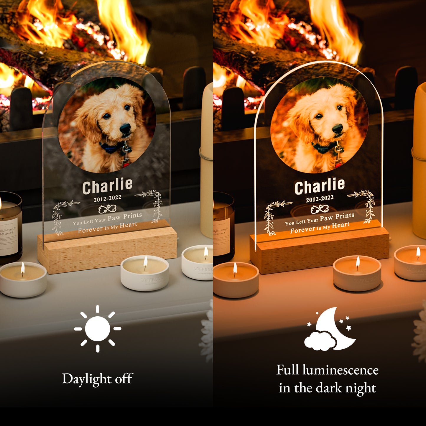 Custom personalized pet memorial nightlight with photo, name and date