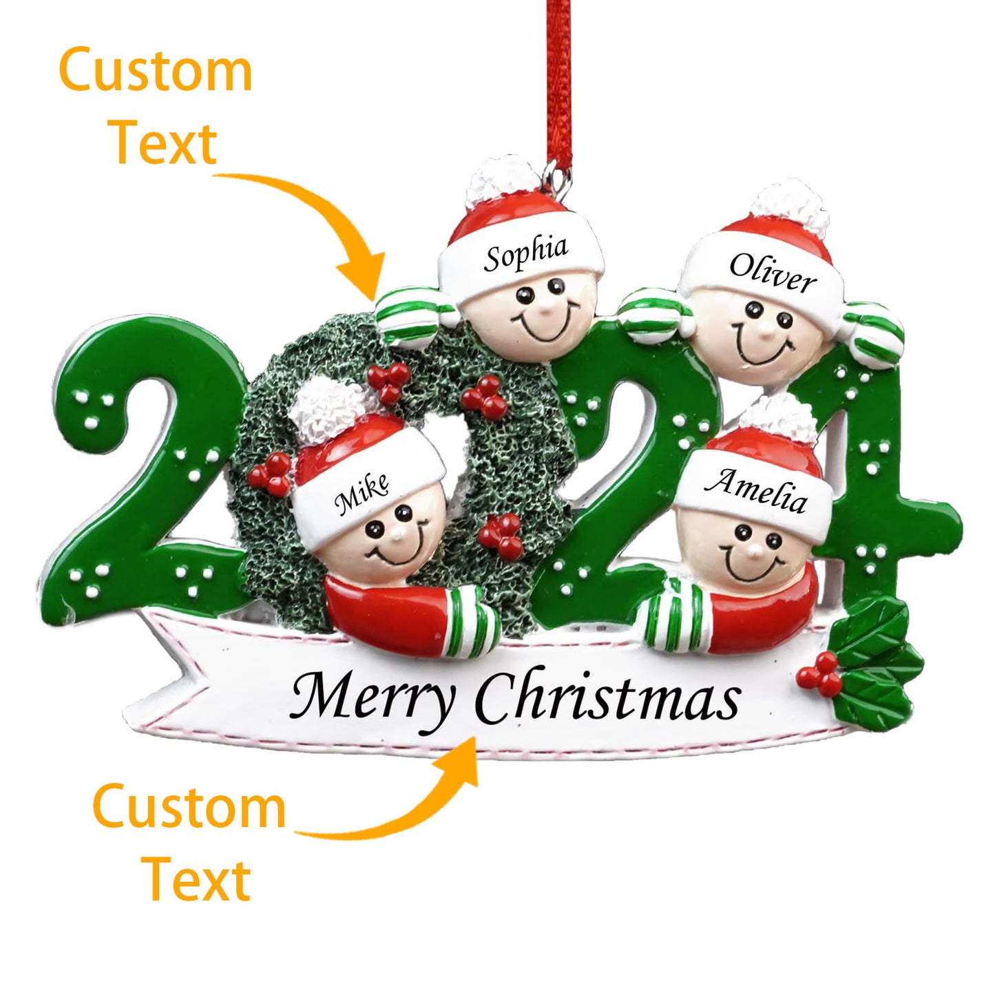 2024 Personalized Family Christmas Ornaments - Personalized Christmas Ornaments Family of 2/3/4/5/6, Family Customized Ornaments for Christmas Decorations with Name Snowman Wreath