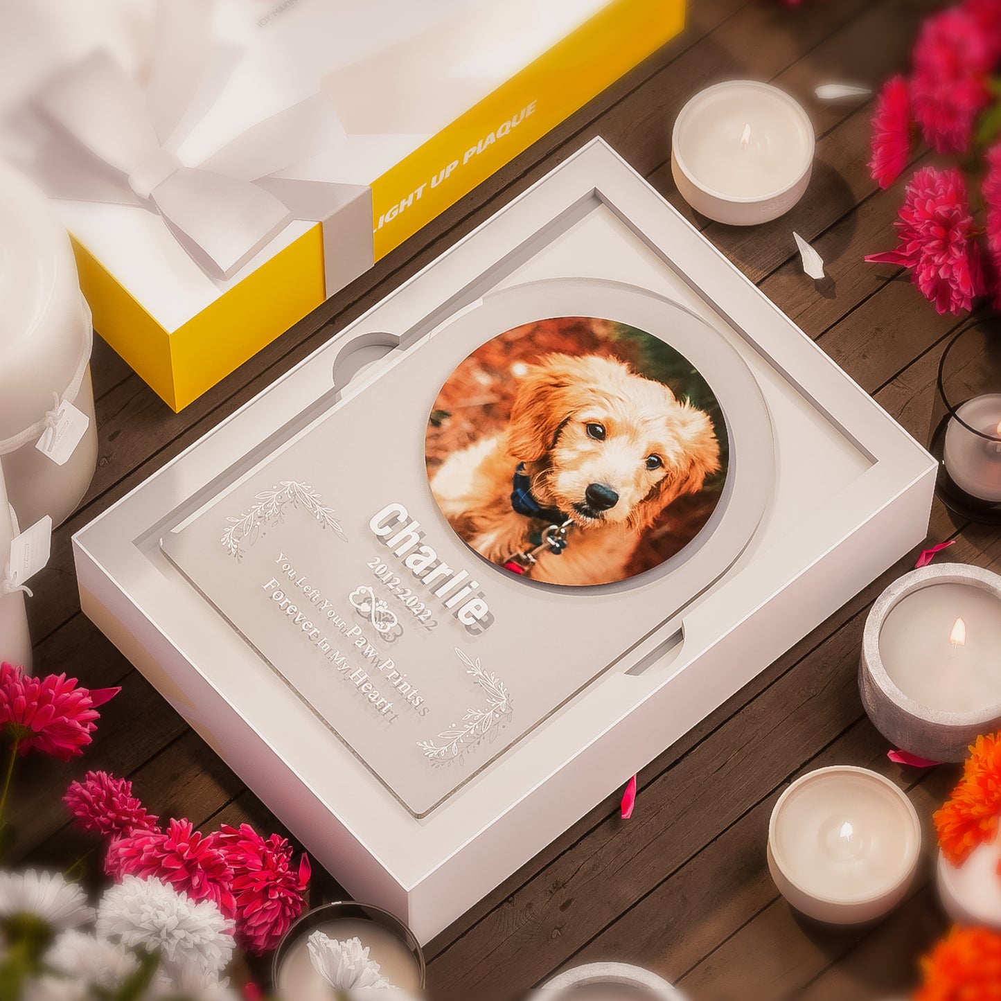 Custom personalized pet memorial nightlight with photo, name and date