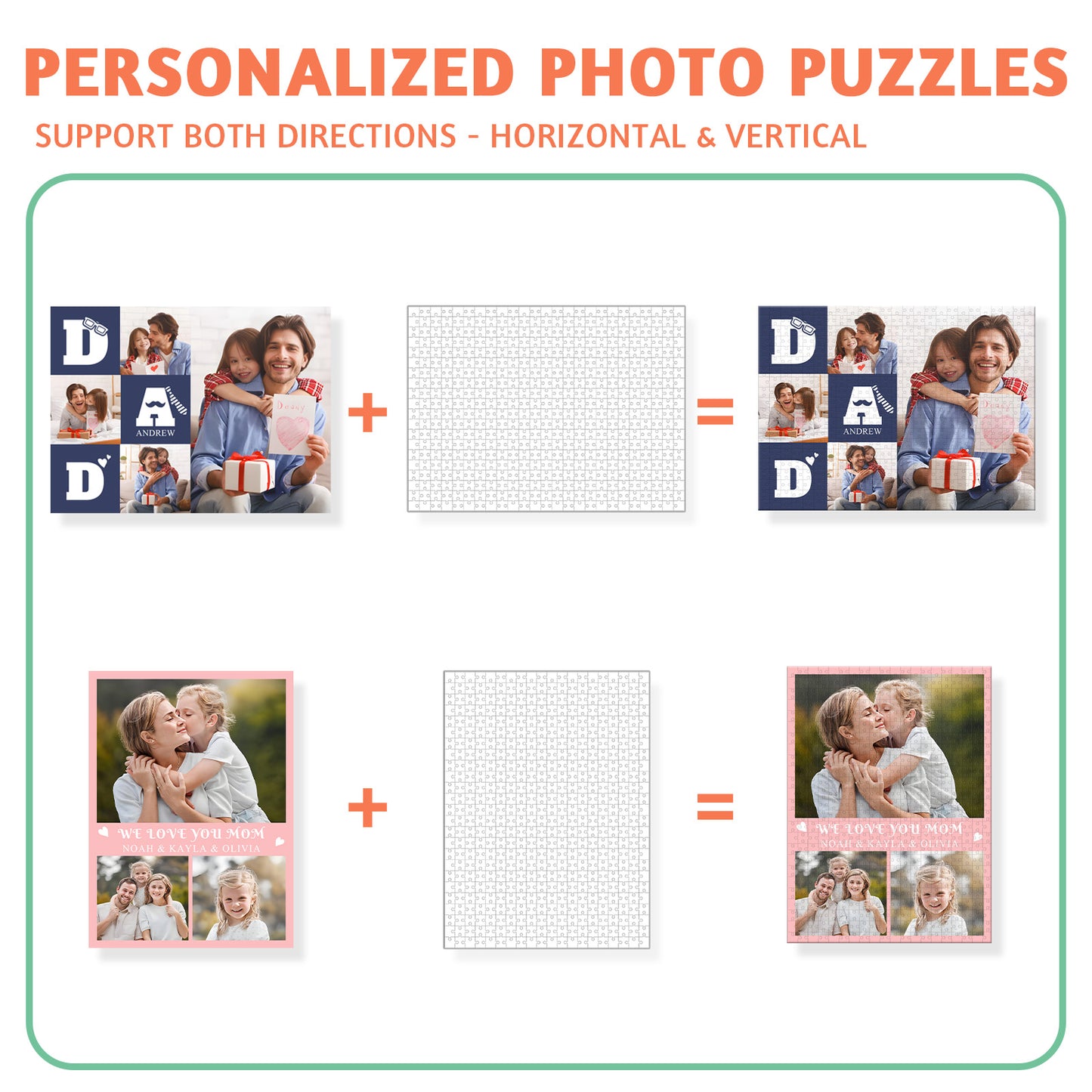Personalized custom puzzles with picture names - 300, 500, 1000 pieces