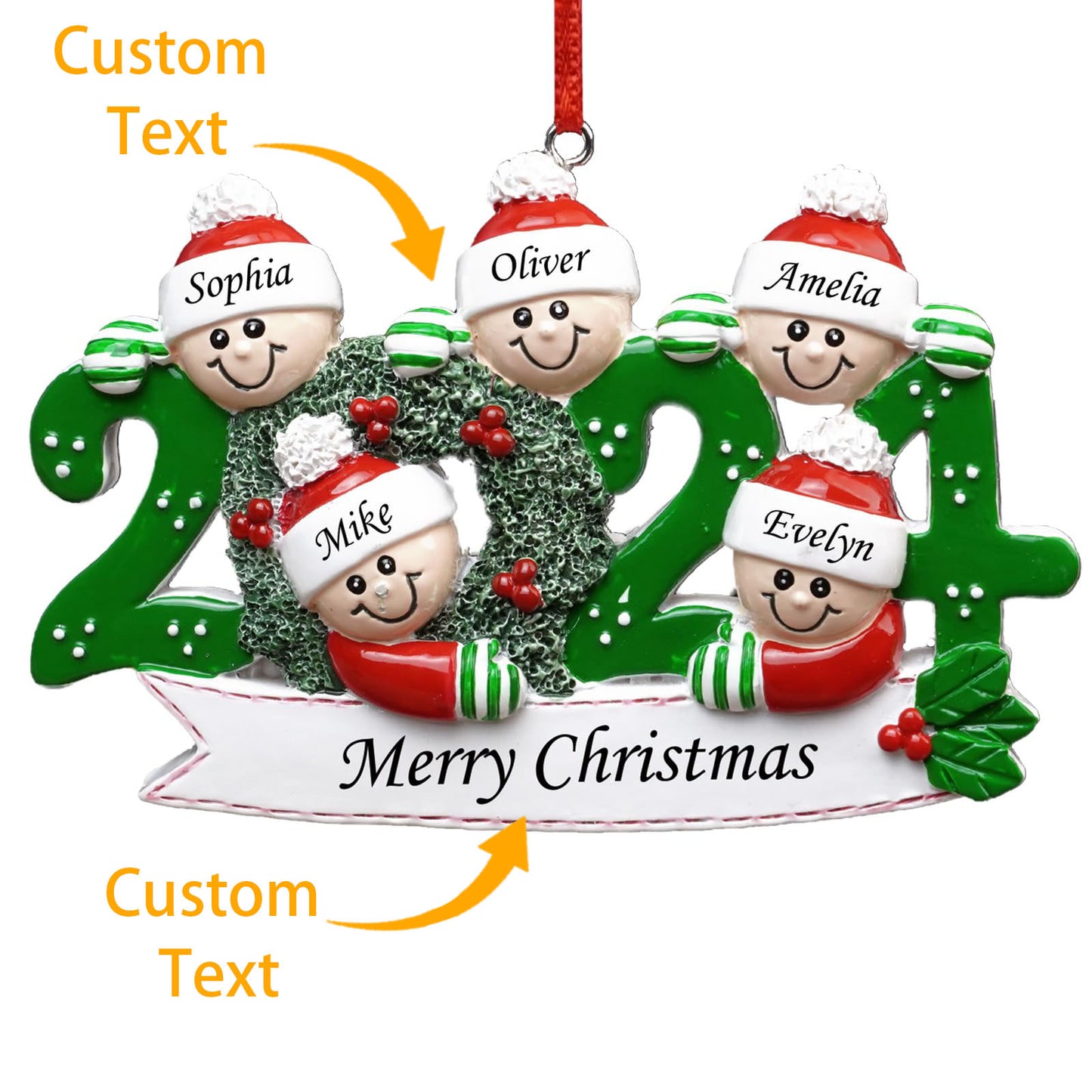 2024 Personalized Family Christmas Ornaments - Personalized Christmas Ornaments Family of 2/3/4/5/6, Family Customized Ornaments for Christmas Decorations with Name Snowman Wreath