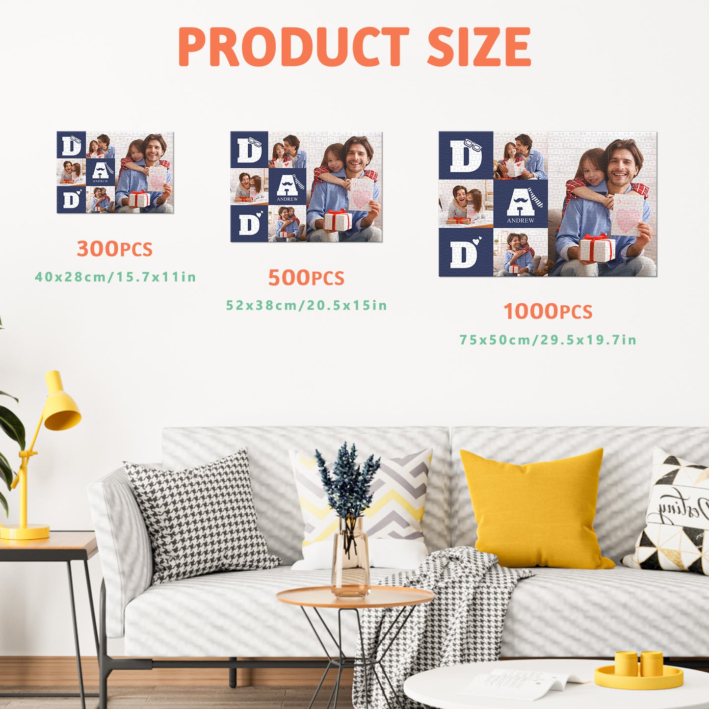Personalized custom puzzles with picture names - 300, 500, 1000 pieces