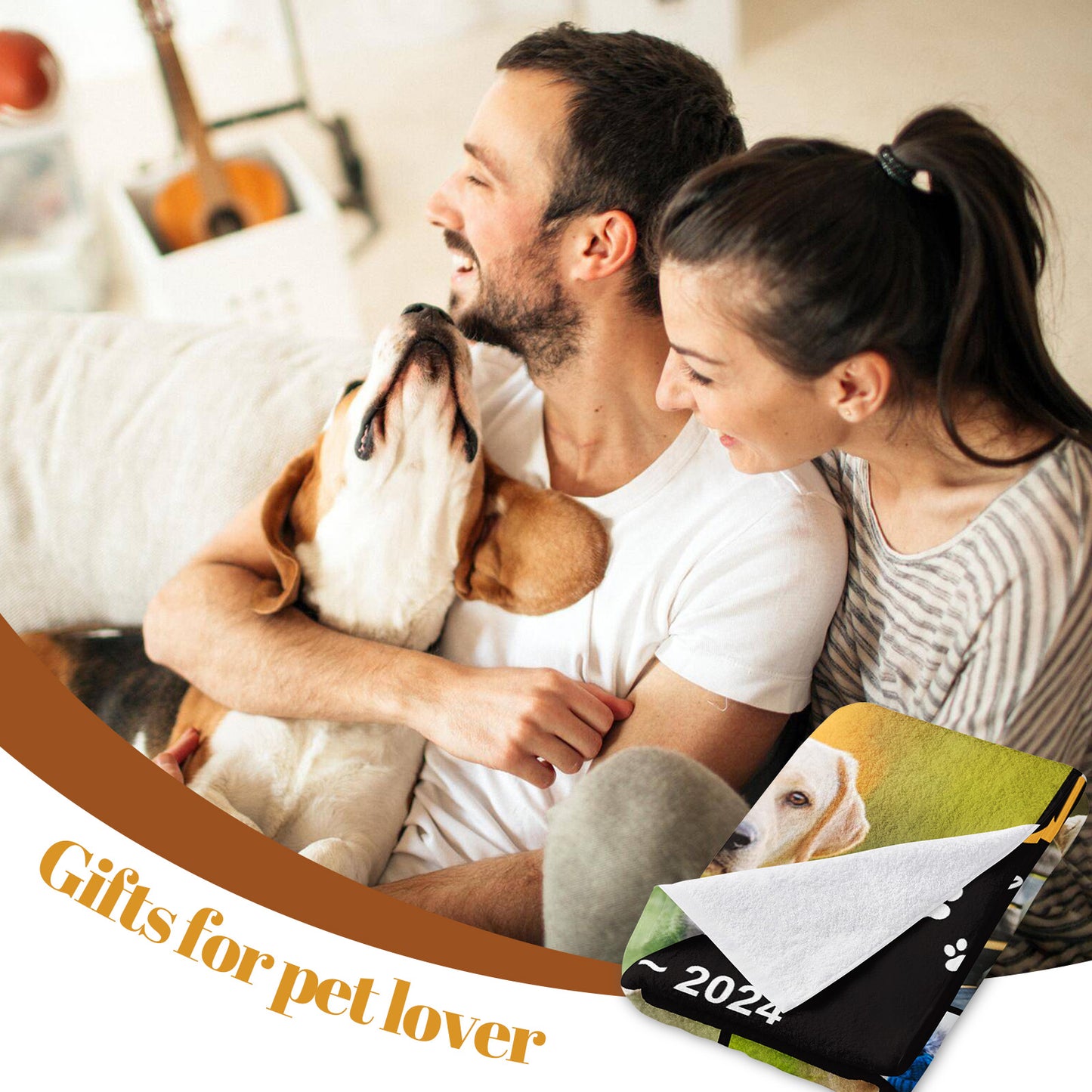 Personalized Custom Pet Memorial Blanket with Picture Text, (Dog Print Blanket) 5 Photos