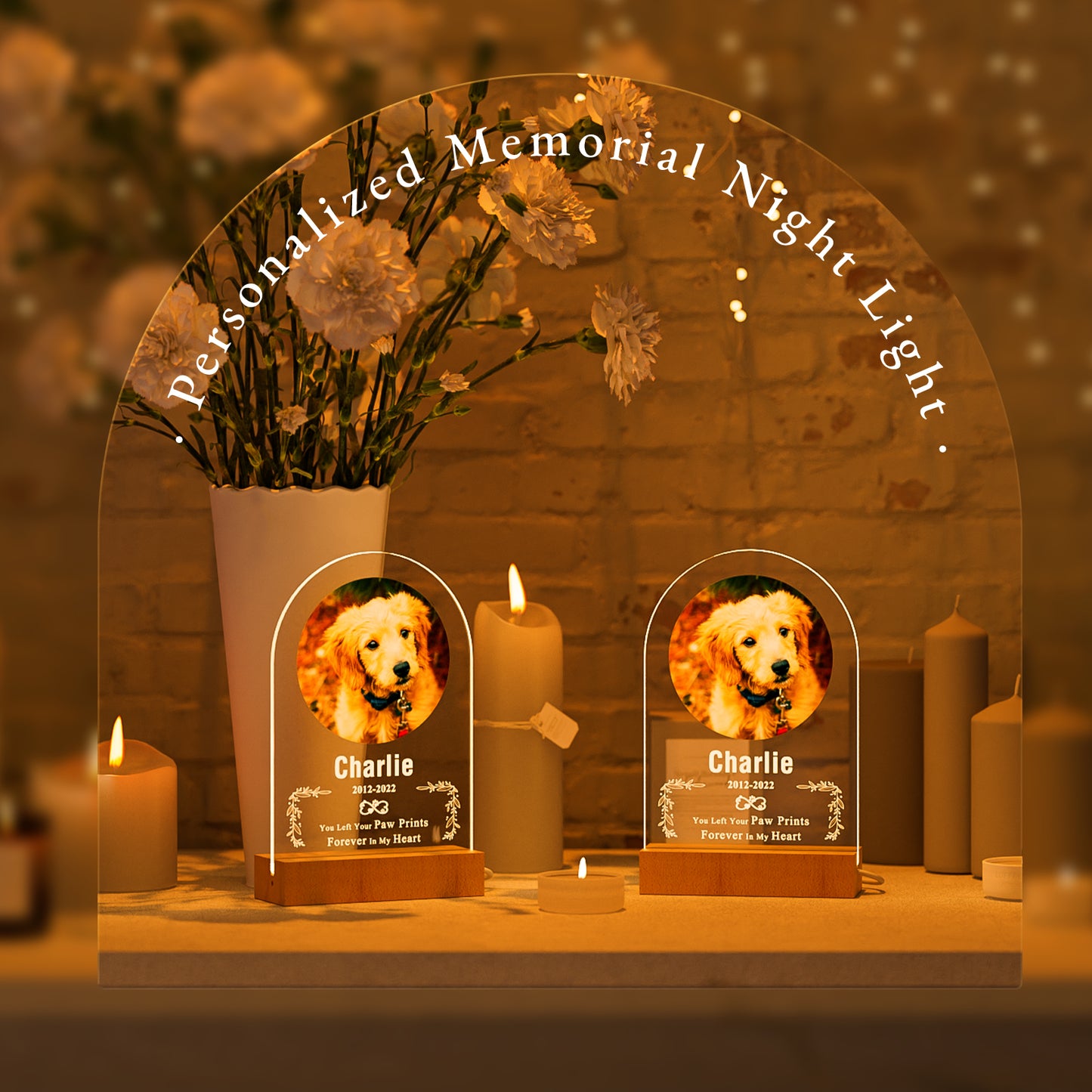 Custom personalized pet memorial nightlight with photo, name and date