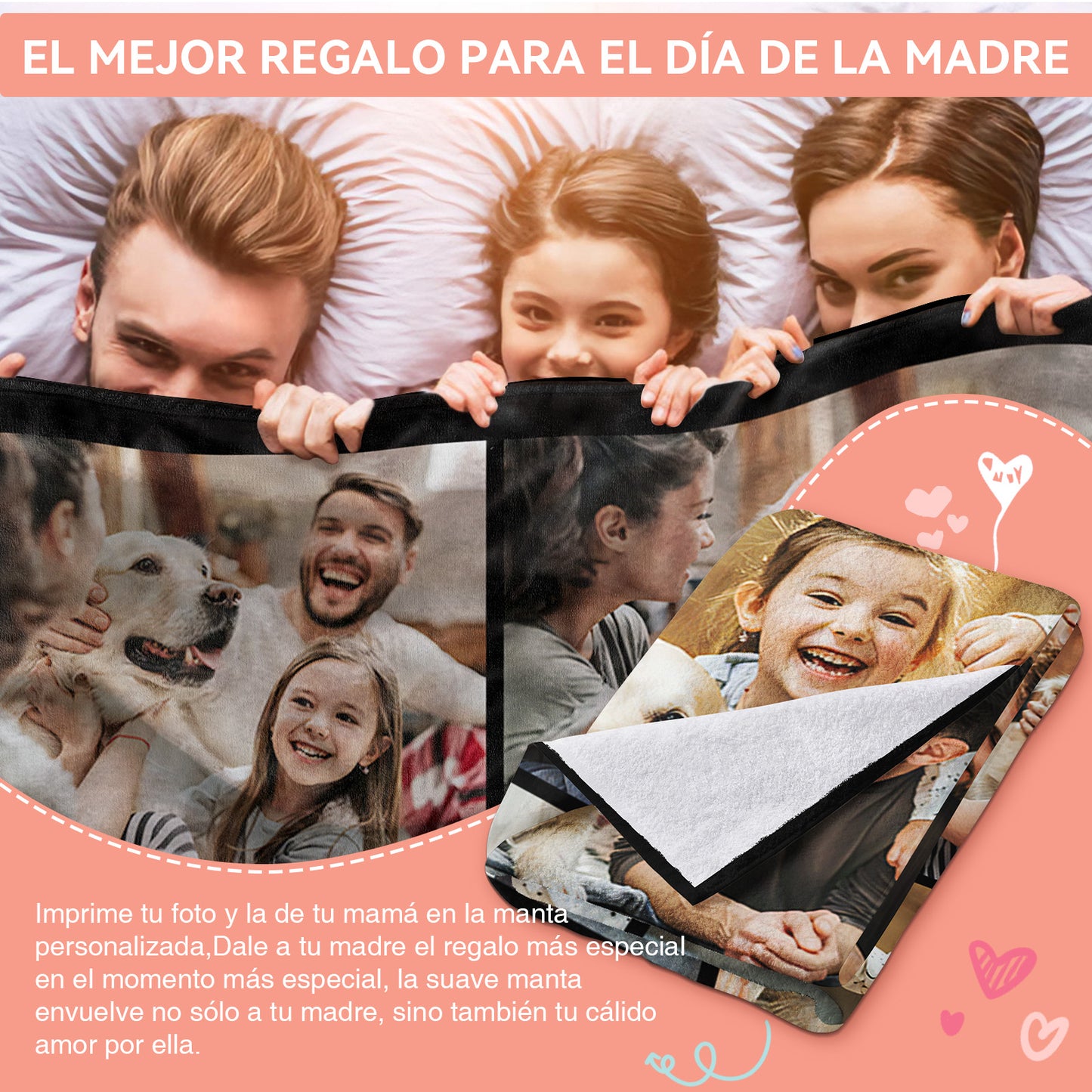 Custom Personalized Blanket with Photo, 6 Photos