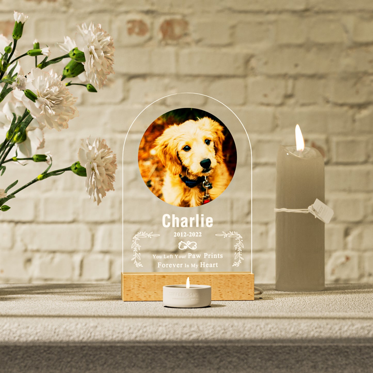 Custom personalized pet memorial nightlight with photo, name and date