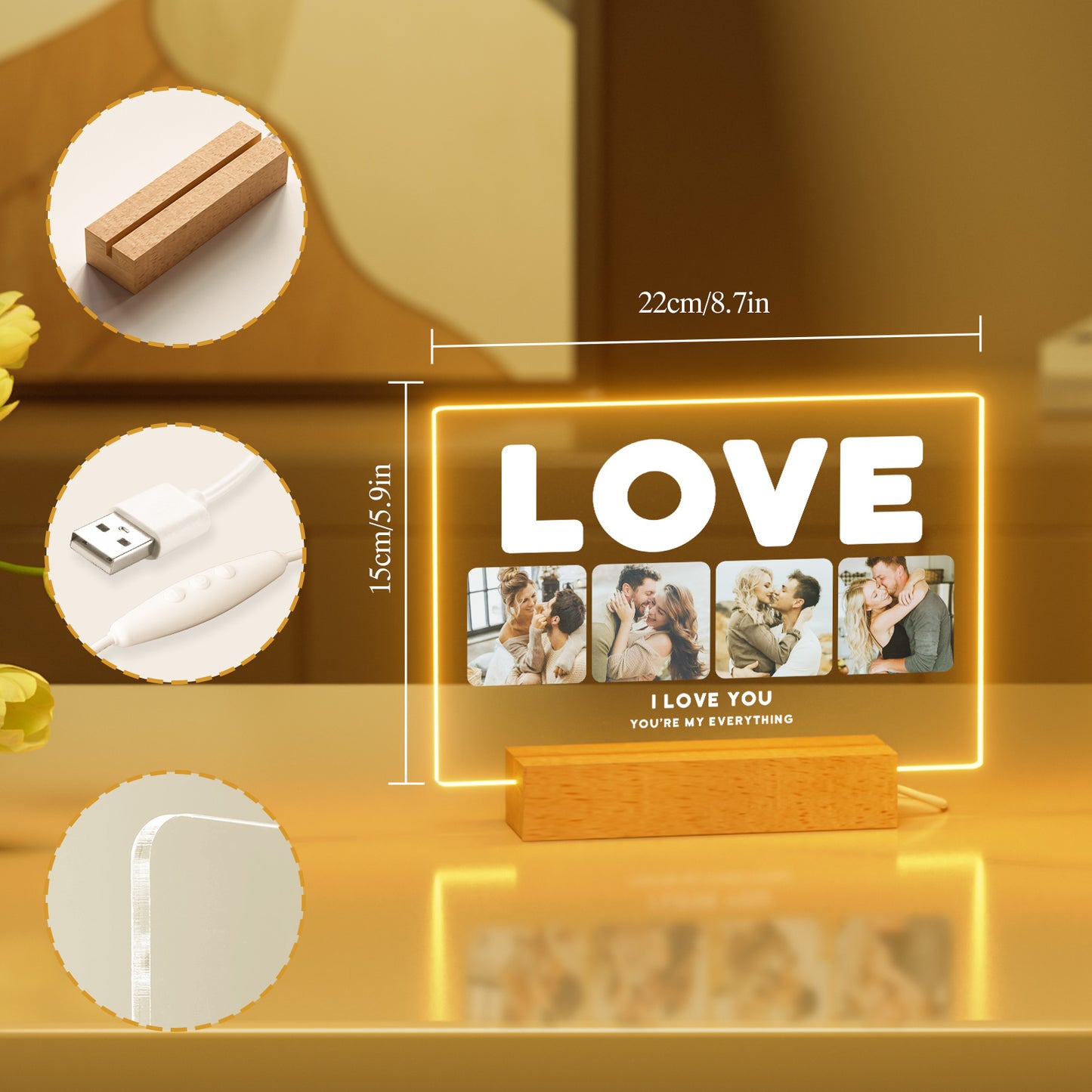 Custom personalized Love plaque with photo and text - 5x7