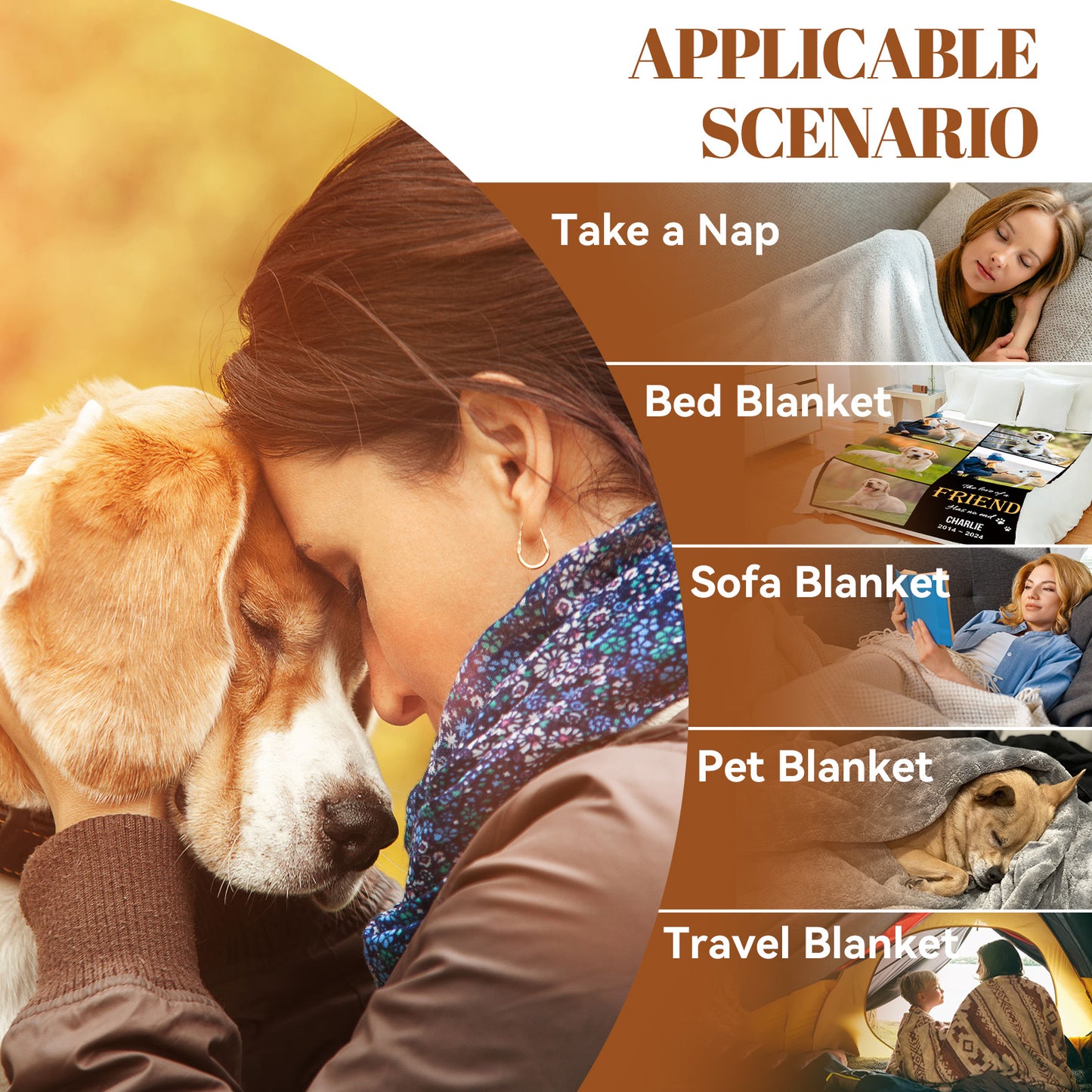 Personalized Custom Pet Memorial Blanket with Picture Text, (Dog Print Blanket) 5 Photos