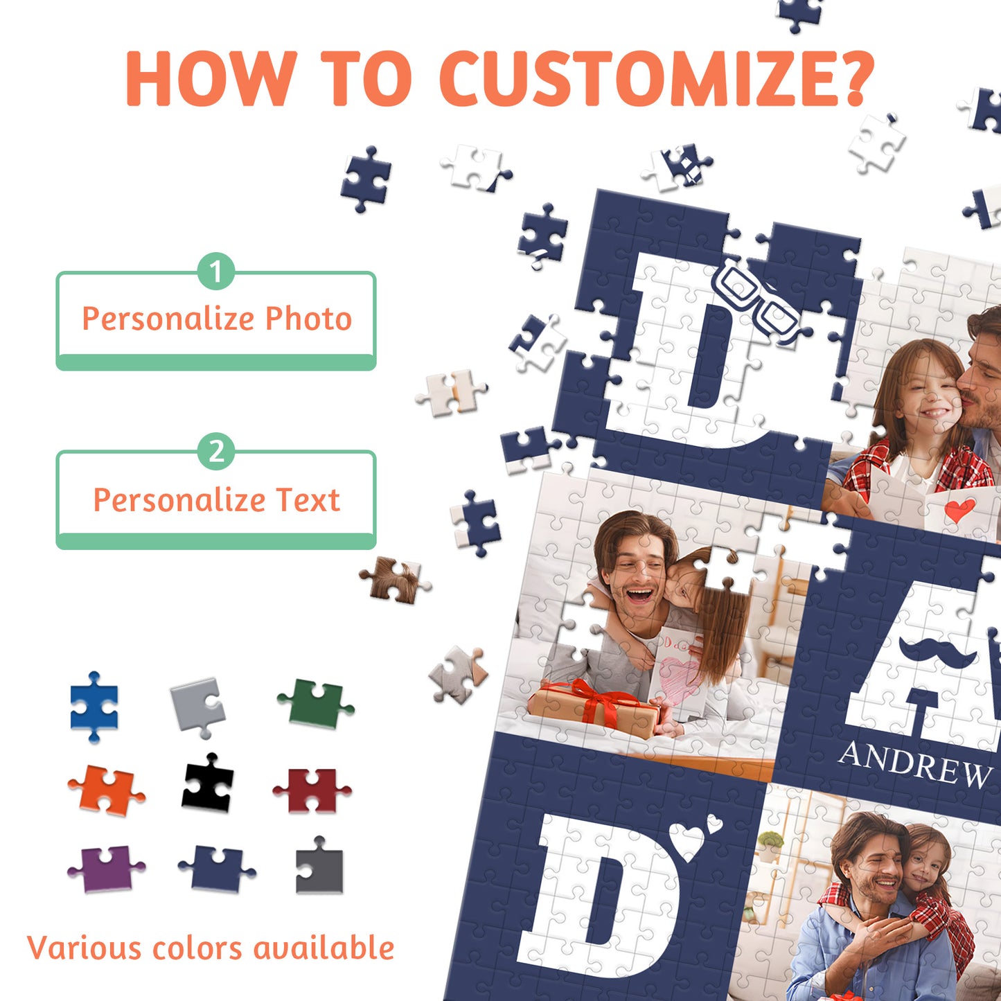 Personalized custom puzzles with picture names - 300, 500, 1000 pieces
