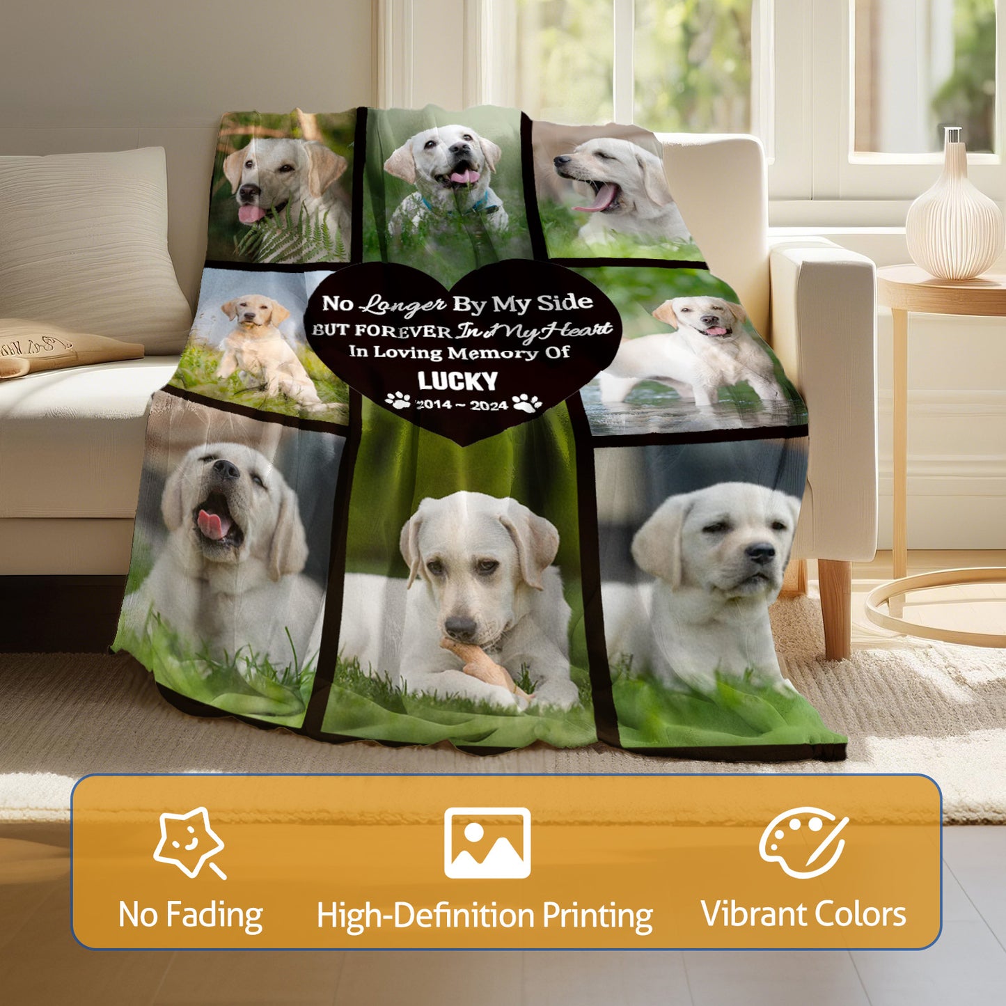 Custom Personalized Pet Photo Blanket with Picture Text, 8 Photos