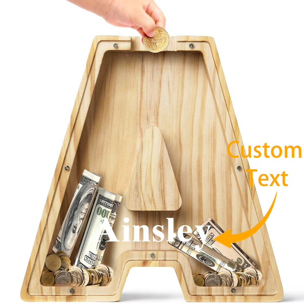 Personalized Savings Jars for Kids: Custom Name Monogrammed Wooden Coin Banks