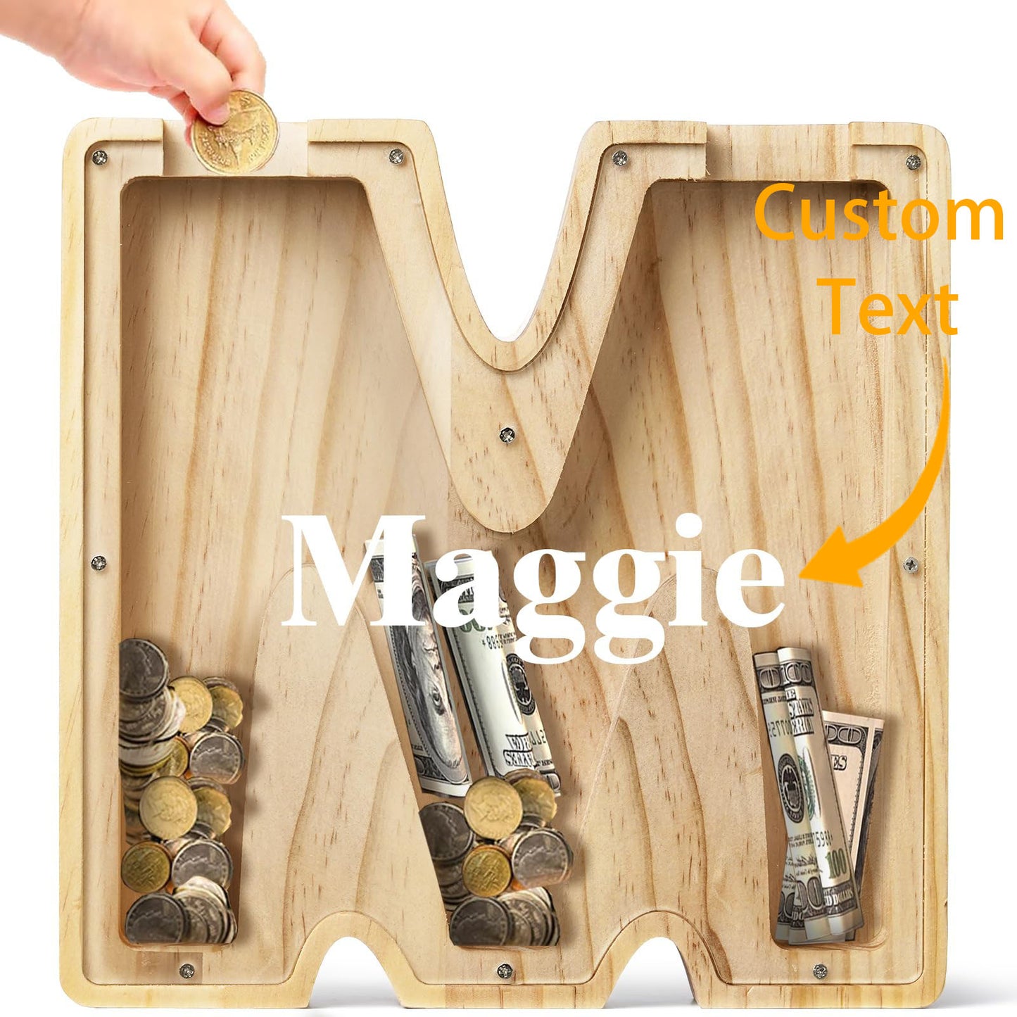 Personalized Savings Jars for Kids: Custom Name Monogrammed Wooden Coin Banks