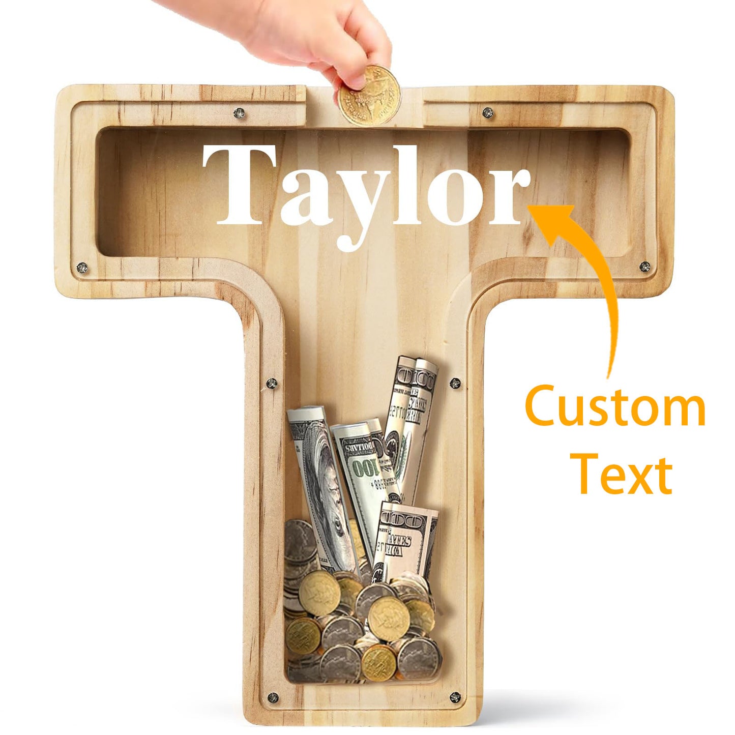 Personalized Savings Jars for Kids: Custom Name Monogrammed Wooden Coin Banks