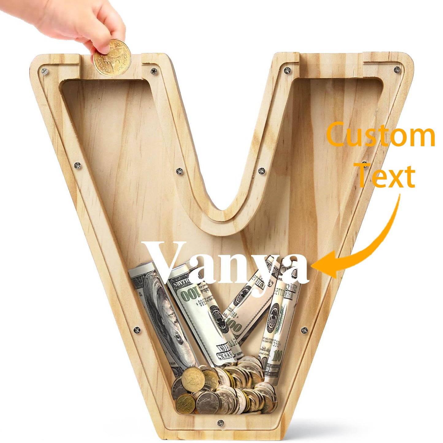 Personalized Savings Jars for Kids: Custom Name Monogrammed Wooden Coin Banks