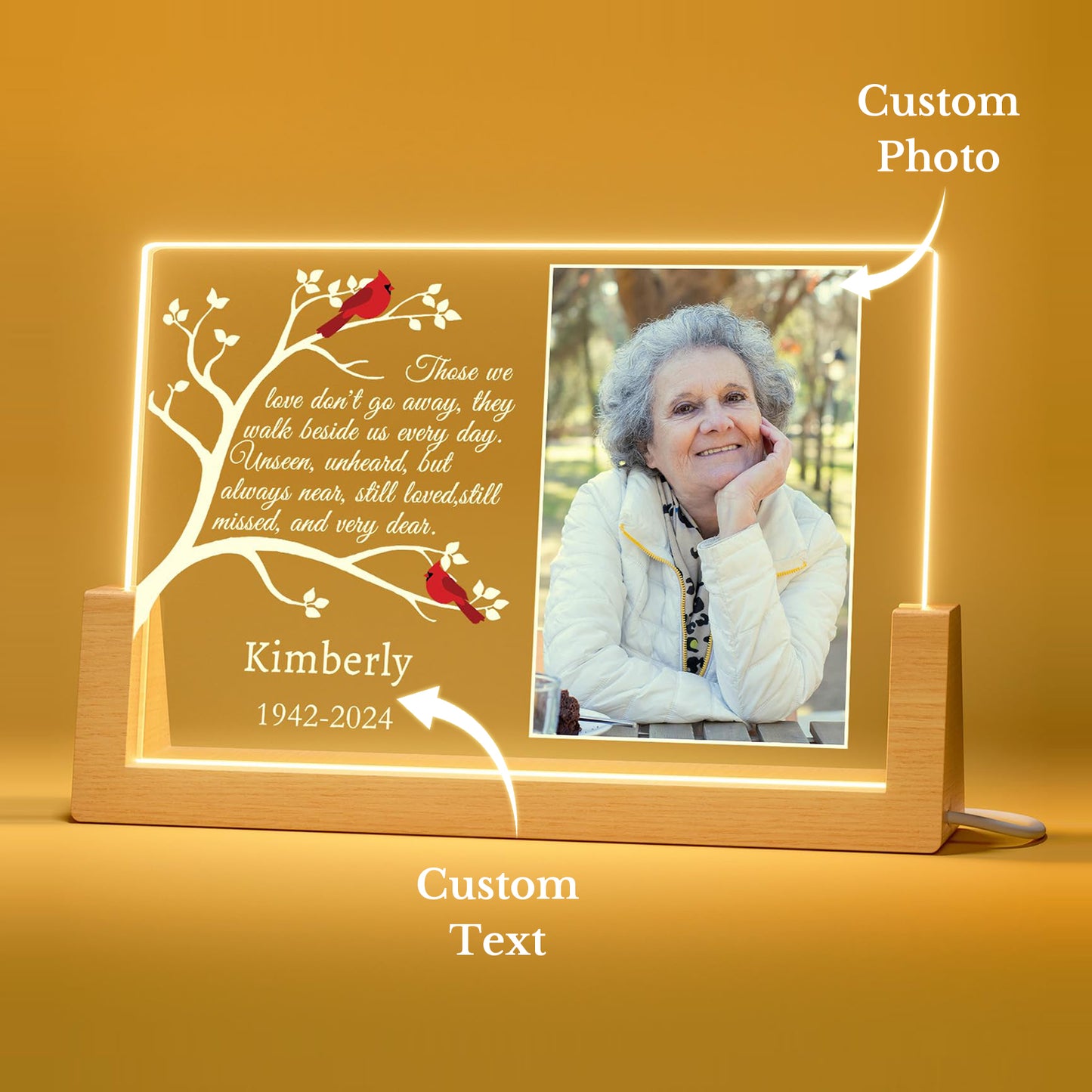 Illuminated photo frame memorial plaque gifts for departed loved ones