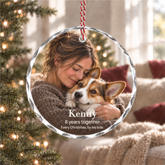 Years Together Christmas Ornament for Couples styled in warm indoor light