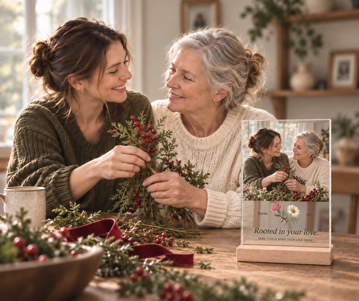 Custom memory keepsakes displayed together on a soft neutral tabletop