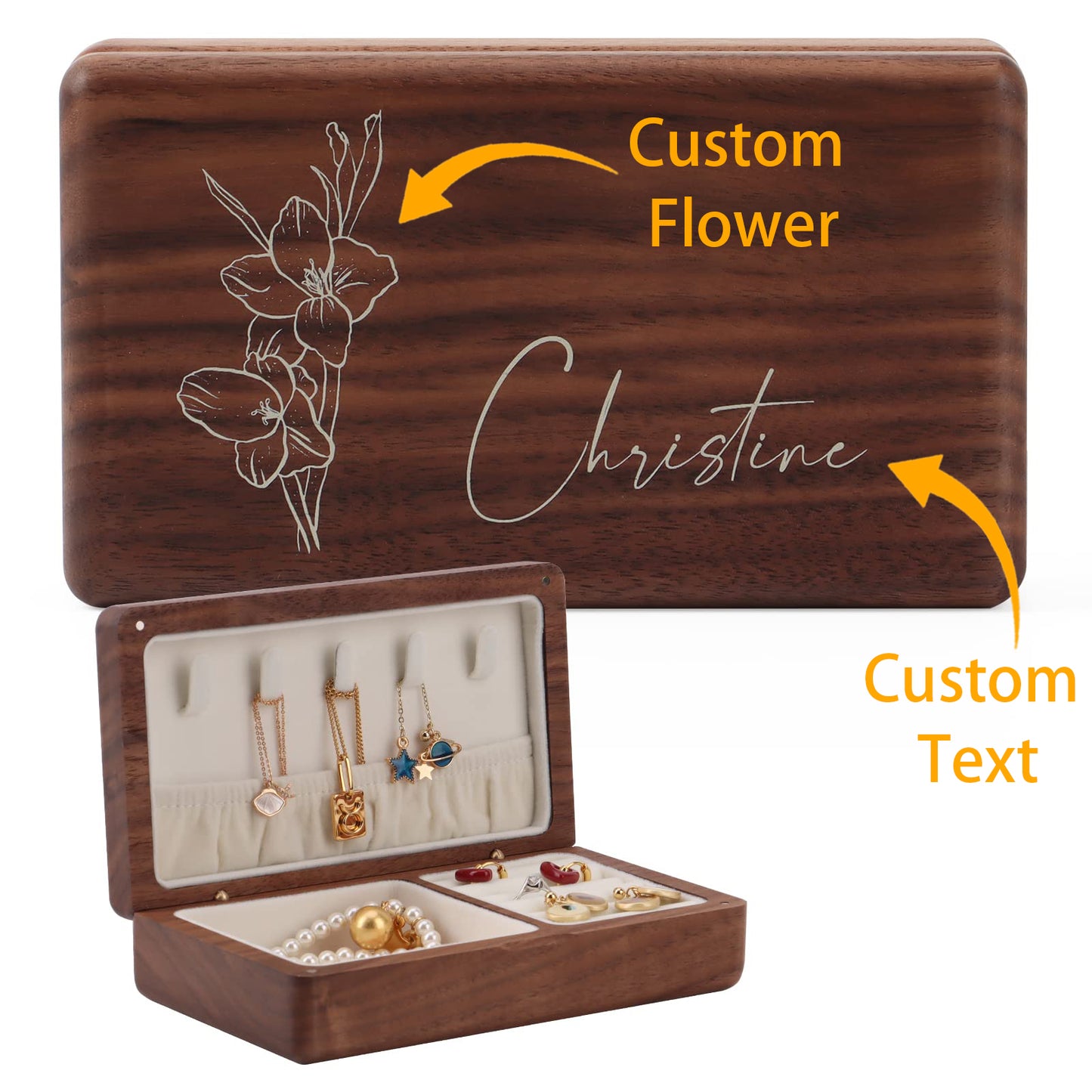 Custom wooden jewelry box, cherry wood travel jewelry organizer