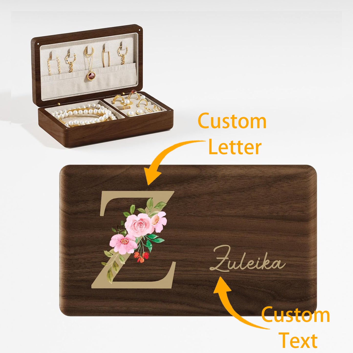Custom wooden jewelry box, cherry wood travel jewelry organizer