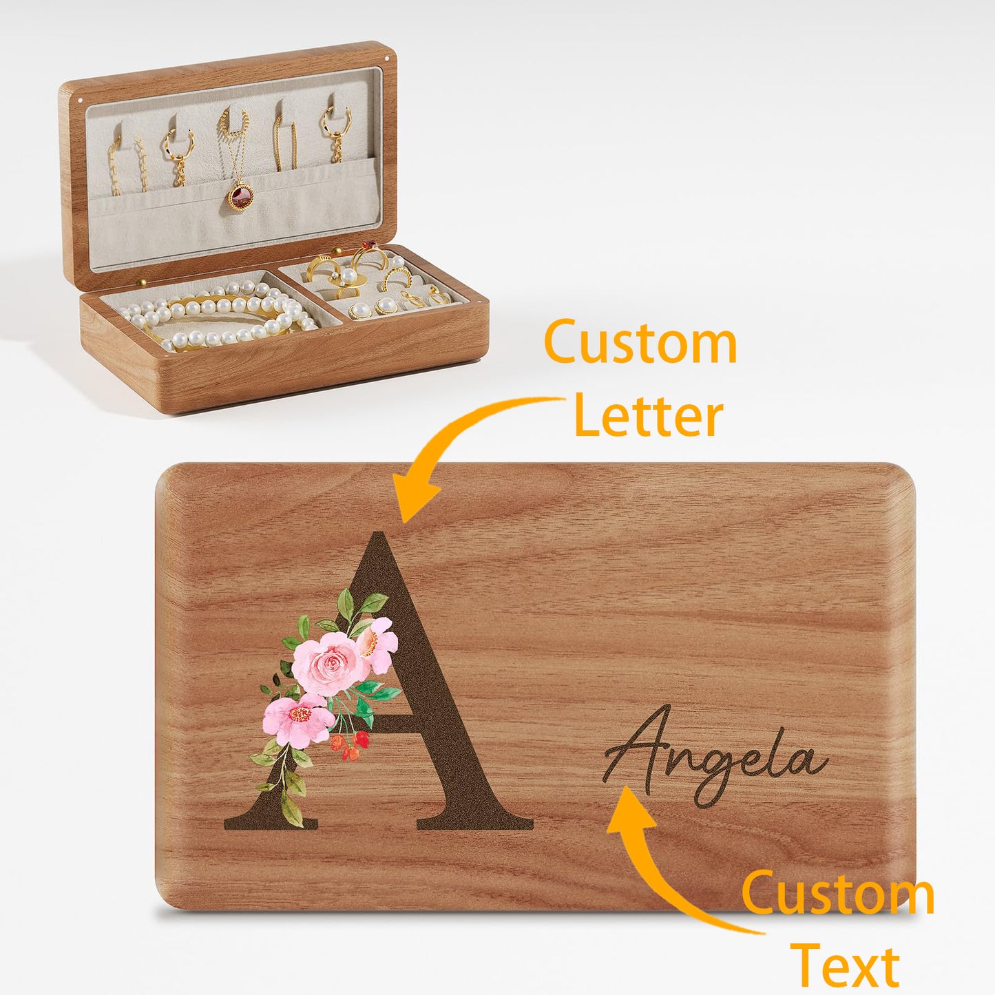 Custom wooden jewelry box, cherry wood travel jewelry organizer