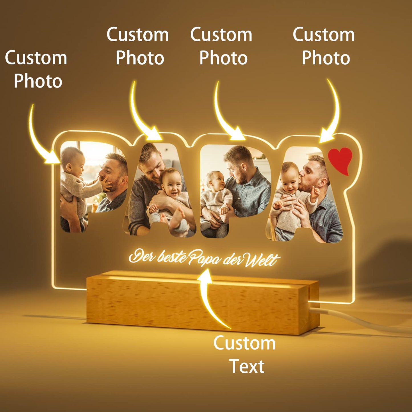Personalized Gift for Dad - Customized Night Light with Photo
