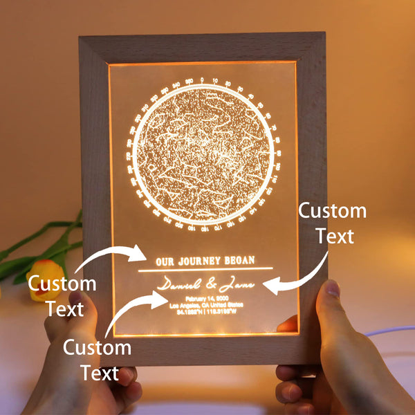 Customized Star Chart - Wooden Framed Acrylic Night Light, Plaque