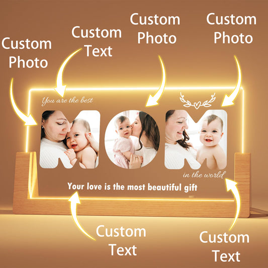 Custom Personalized Acrylic Mom Plaque with Photo and Text, 8.7x4.7 Inch