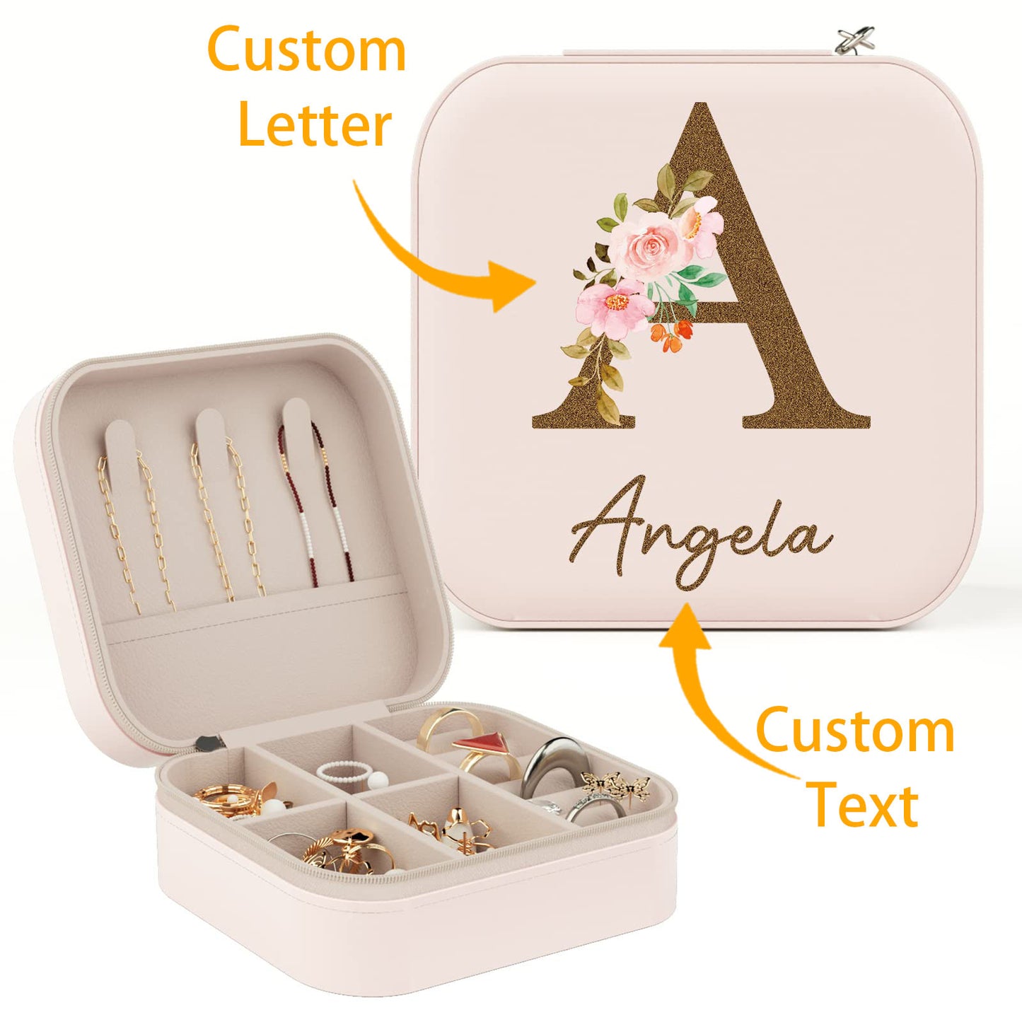 Personalized monogrammed jewelry box with initials and name