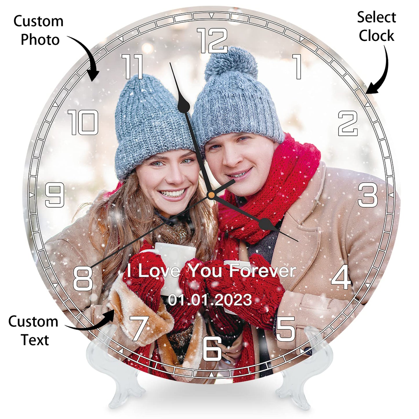 Custom Personalized Wall Clock with Photo Text, Silent No Time - Wood 10“12”14"16”