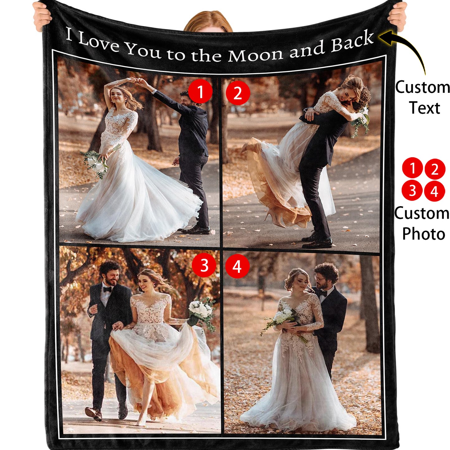 Custom Blanket - Custom Blanket with Photo Text - 4 Photos