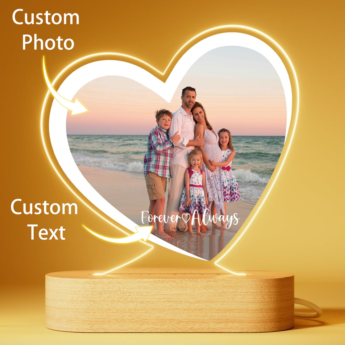 Customized photo and text night light