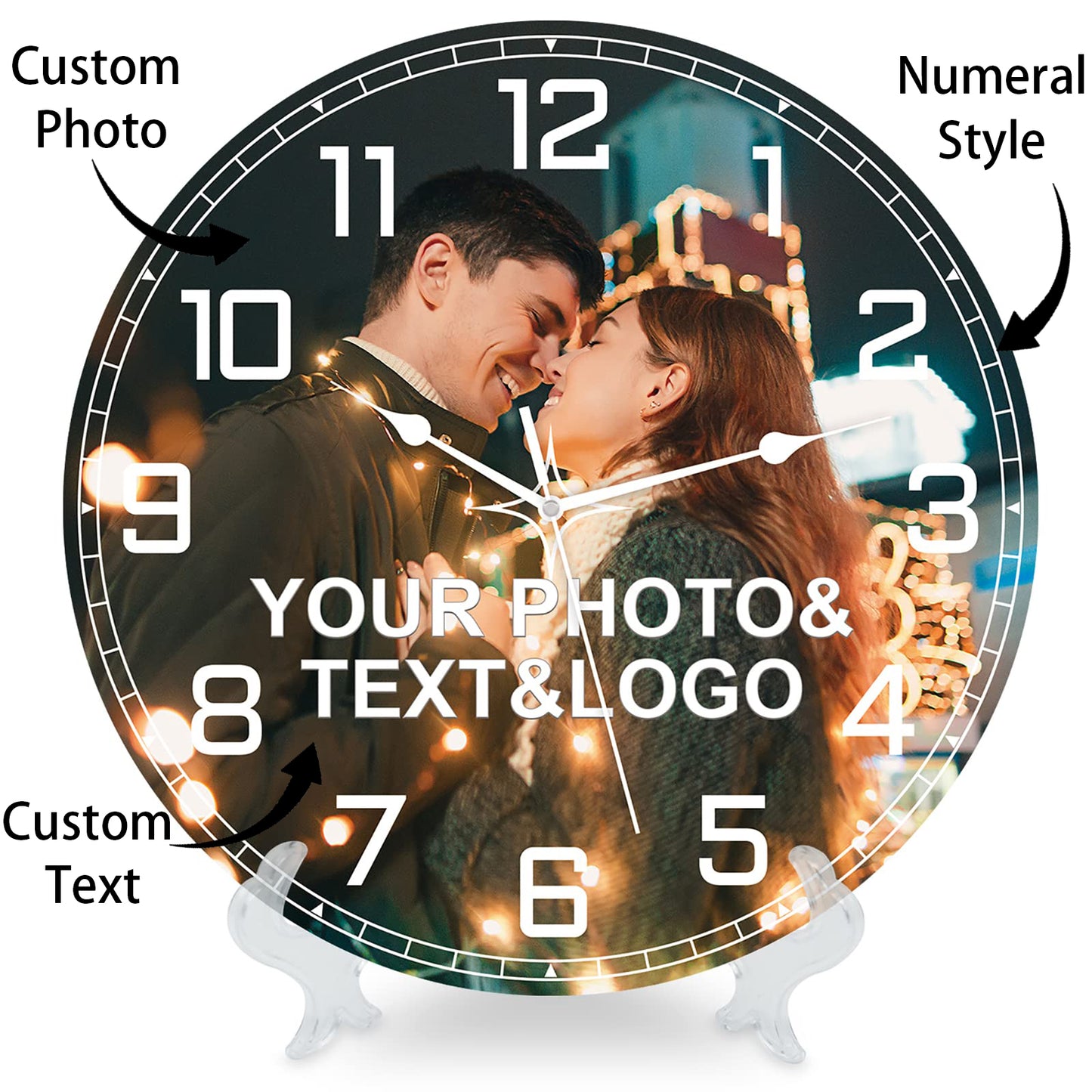 Custom Personalized Wall Clock with Photo Text, Silent No Time - PVC 8“10”12“14”16”
