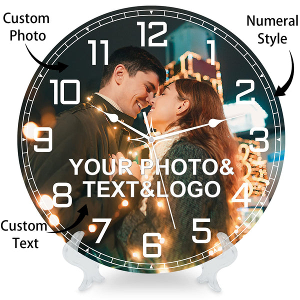 Custom Personalized Wall Clock with Photo Text, Silent No Time - PVC 8“10”12“14”16”