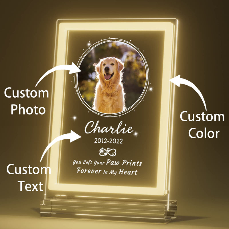 Custom Personalized Dog Pet Memorial Photo Frame Night Light