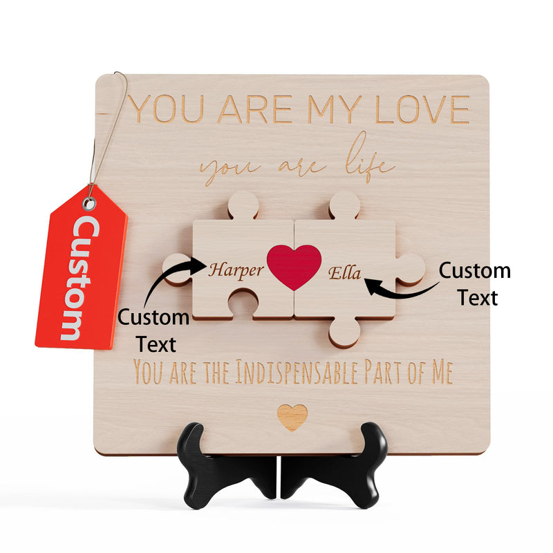 Personalized wooden plaque with 3D puzzle pieces