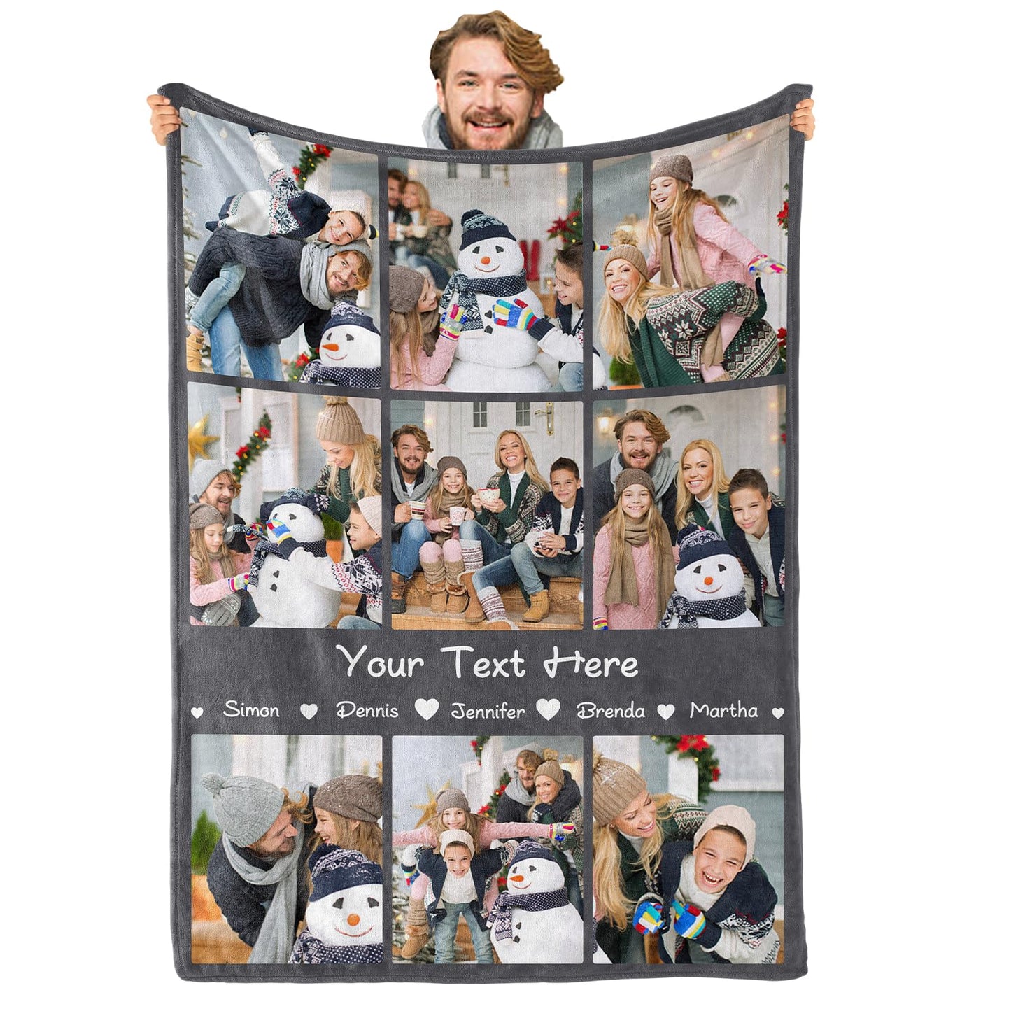 Blanket with pictures and text - Personalized Photo Blanket - 9 Photos