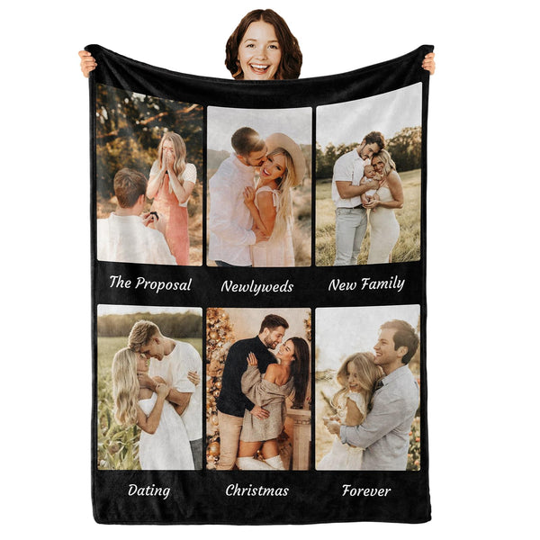 Blanket with pictures and text - Personalized Photo Blanket - 6 Photos