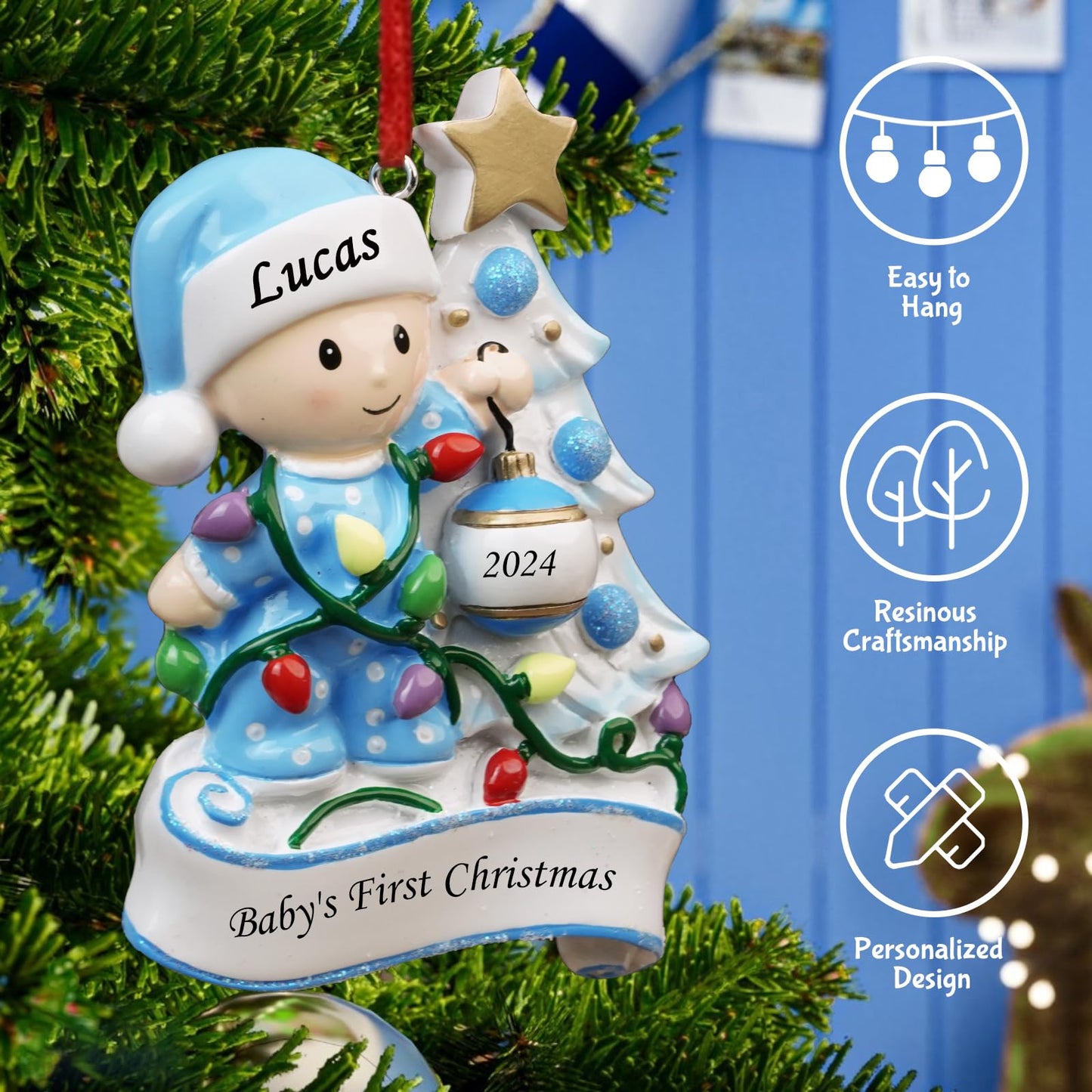 2024 Personalized Baby's First Christmas Ornaments for Boys