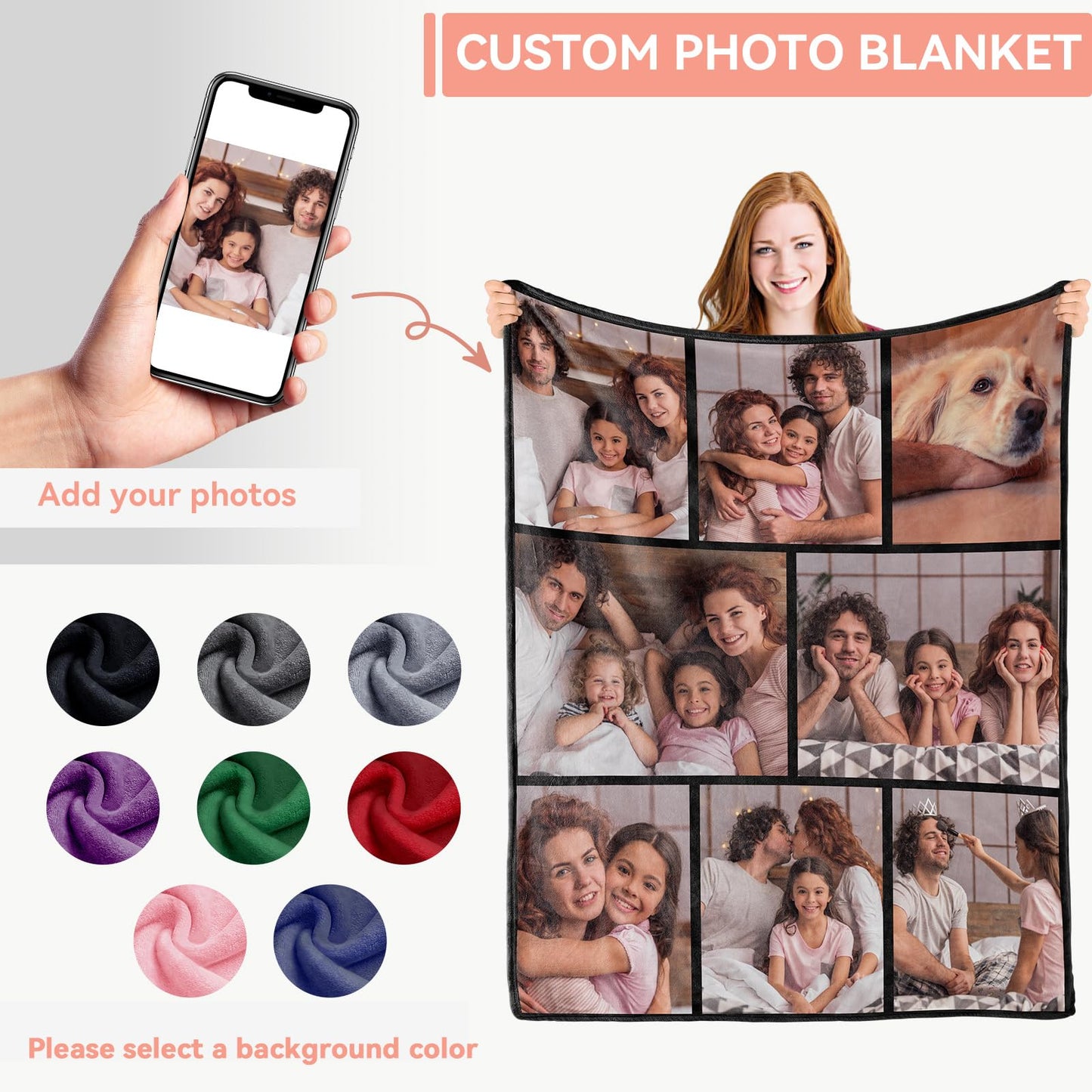 Custom Blanket - Personalized Blanket, Custom Blanket with Photos, 8 Photos