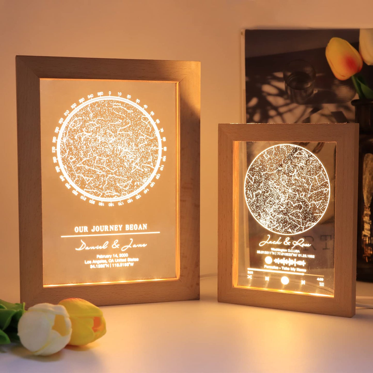 Customized Star Chart - Wooden Framed Acrylic Night Light, Plaque