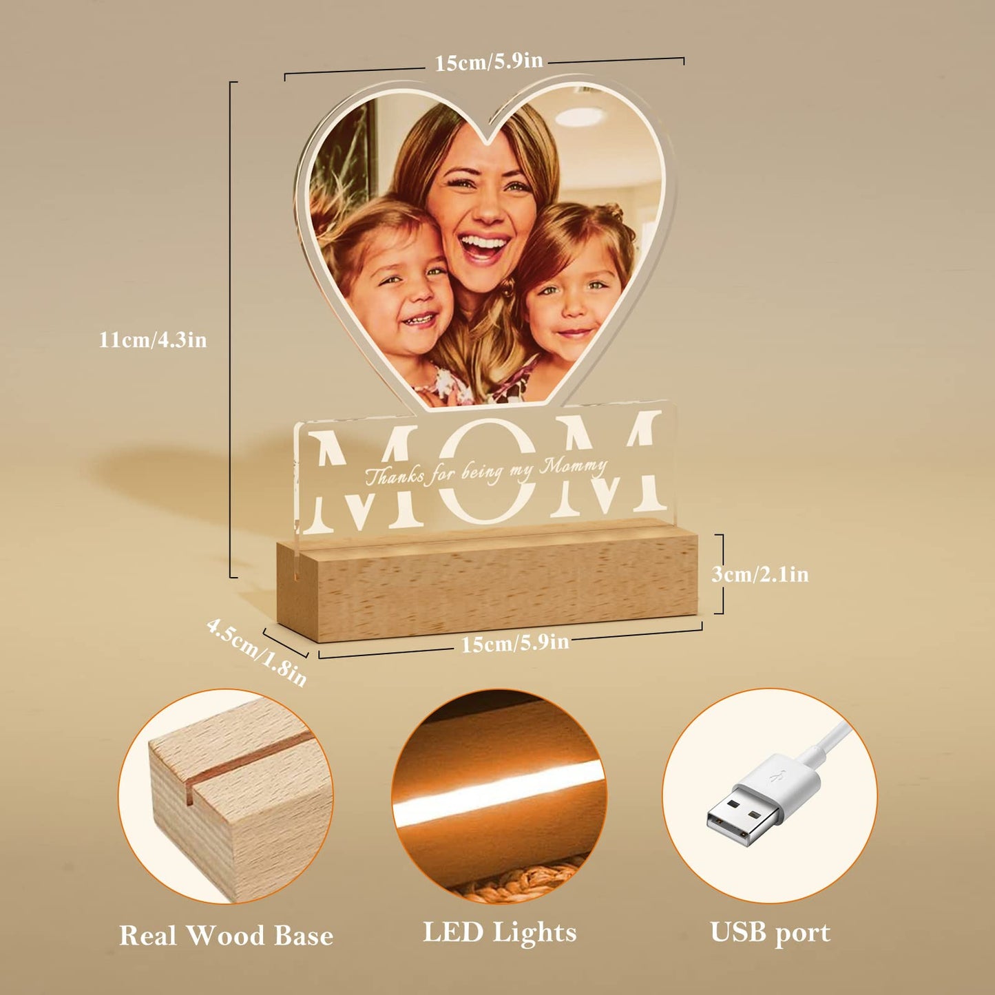 Personalized Gifts for Mom - Custom Night Lights with Photo Texts