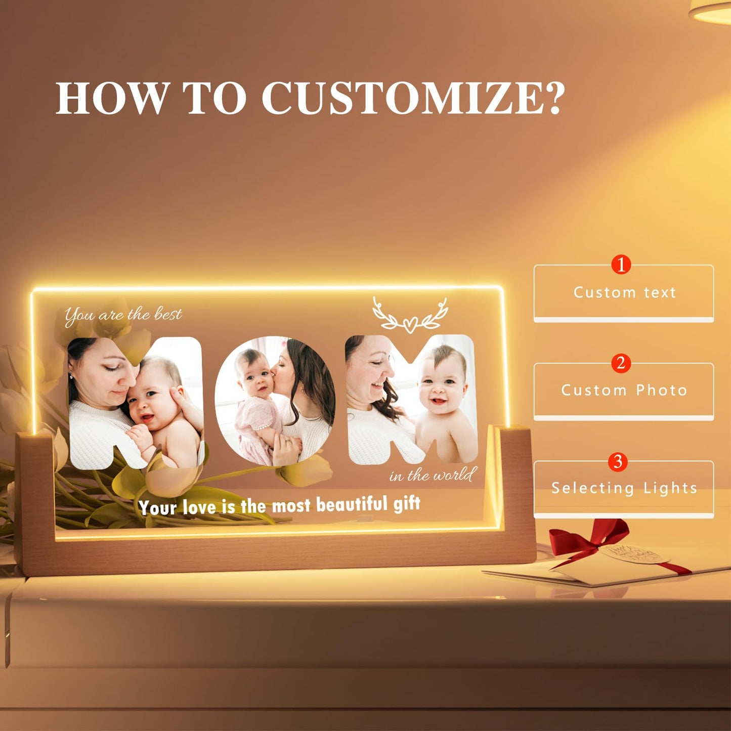 Custom Personalized Acrylic Mom Plaque with Photo and Text, 8.7x4.7 Inch