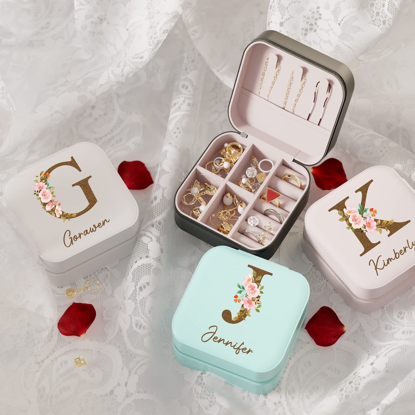 Personalized monogrammed jewelry box with initials and name