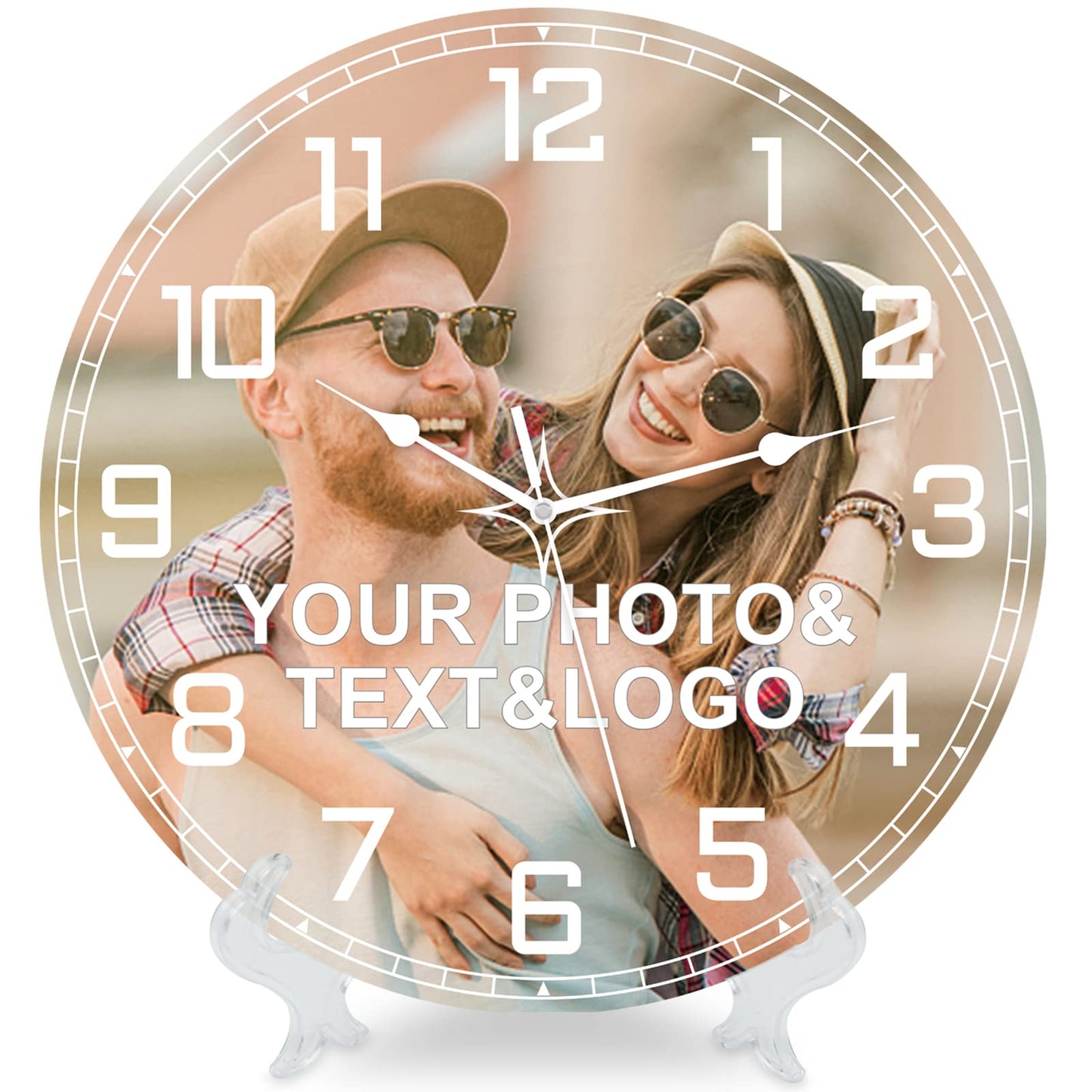Custom Personalized Wall Clock with Photo Text, Silent No Time - Wood 10“12”14"16”