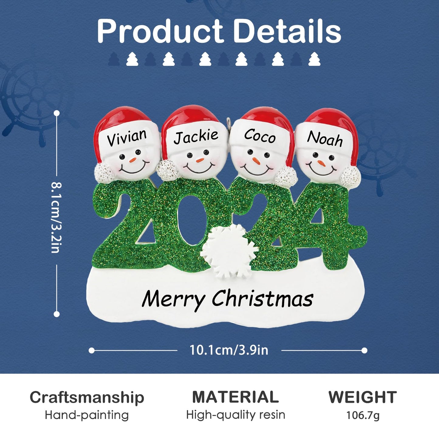 Personalized Family Christmas Ornaments 2024 - Snowman Family of 2,3,4,5,6 Christmas Ornaments, Decorative Hanging Ornaments for Christmas Tree, Xmas Gifts for Mom Grandma