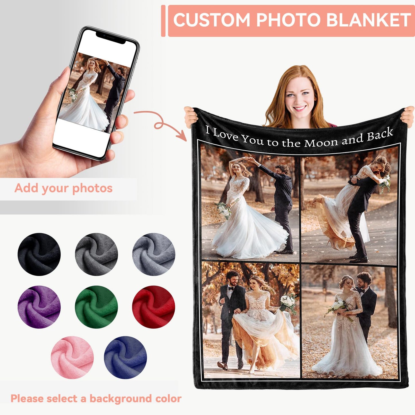 Custom Blanket - Custom Blanket with Photo Text - 4 Photos